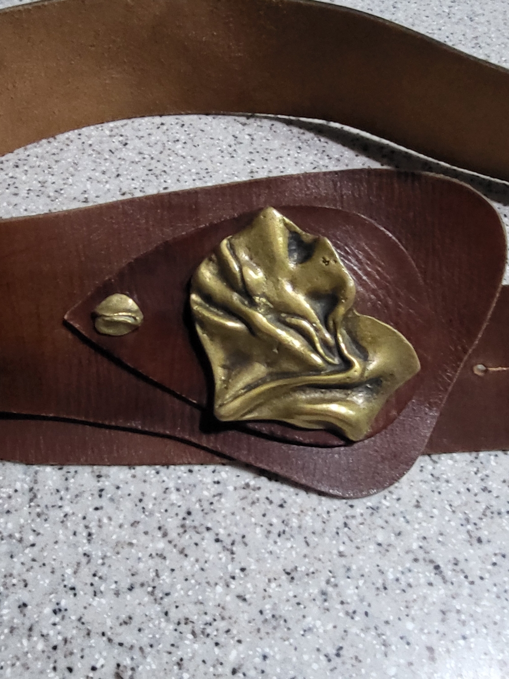 Vintage Leather Belt Large Brass Buckle